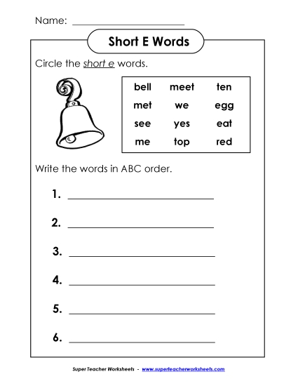 Worksheets - Short E - ABC Order