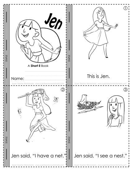 Cut & Glue Activities - Short E Mini-Book: Jen