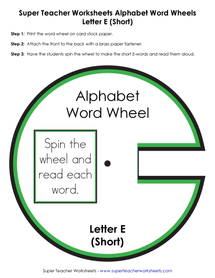 Vowel Word Wheels - Short E -  Word Wheel (Printable PDF Worksheet)