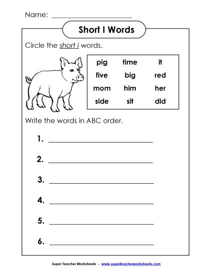 Worksheets - Short I - ABC Order