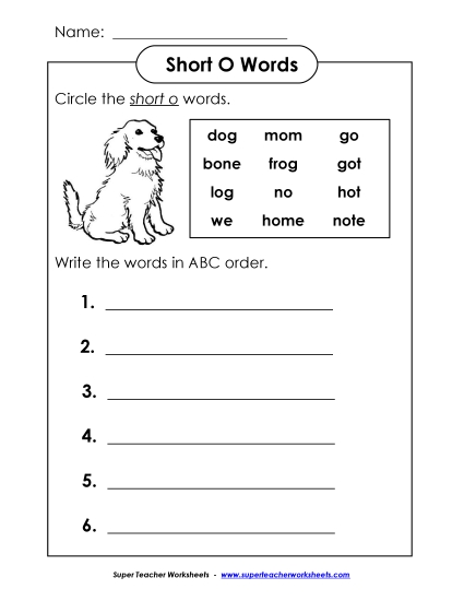 Worksheets - Short O - ABC Order 2 Worksheets - Short O - ABC Order 2