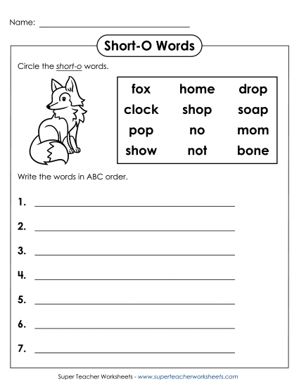 Worksheets - Short O - ABC Order