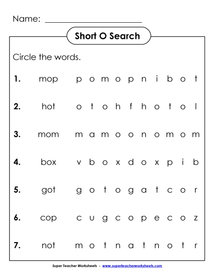 Short O CVC Words - Short O CVC Word Hunt (Printable PDF Worksheet)