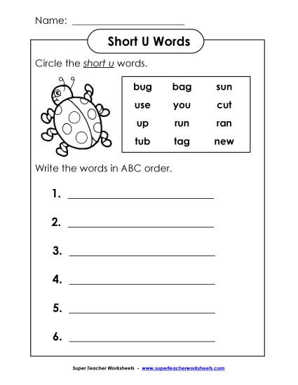 Worksheets - Short U - ABC Order 2