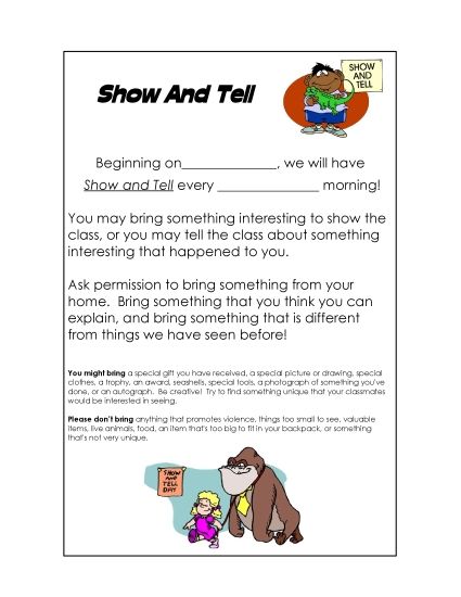 Pre-K and K Special Day Awards - Show and Tell Parent Note Pre-K and K Special Day Awards - Show and Tell Parent Note