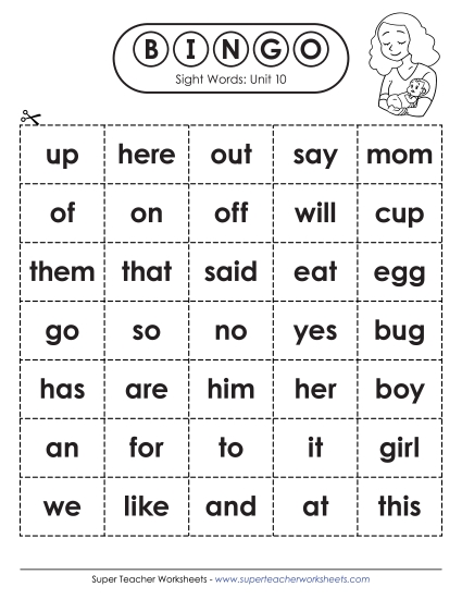 Worksheets - Sight Word Bingo (Unit 10)