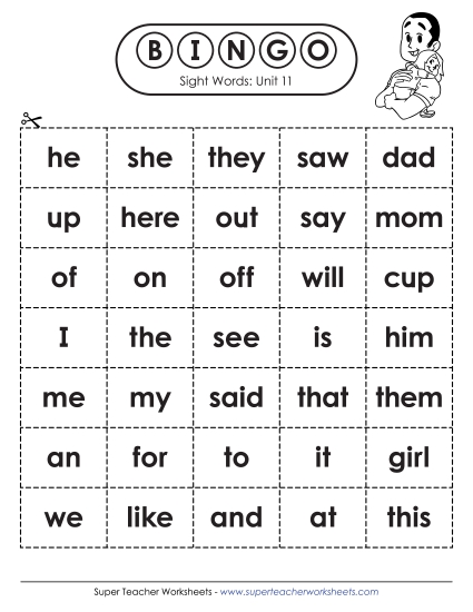 Worksheets - Sight Word Bingo (Unit 11)