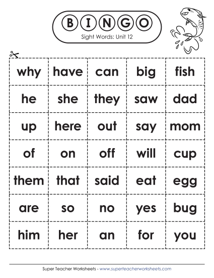 Worksheets - Sight Word Bingo (Unit 12) Worksheets - Sight Word Bingo (Unit 12)
