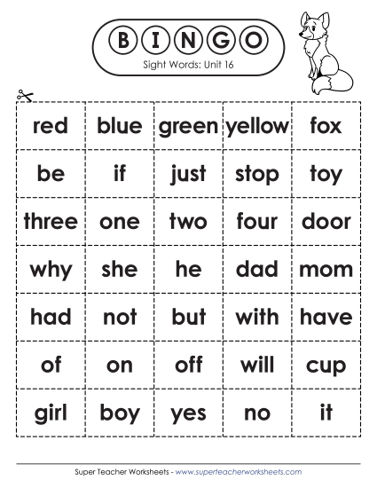 Worksheets - Sight Word Bingo (Unit 16) Worksheets - Sight Word Bingo (Unit 16)