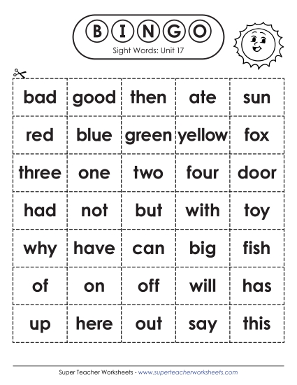 Worksheets - Sight Word Bingo (Unit 17) Worksheets - Sight Word Bingo (Unit 17)