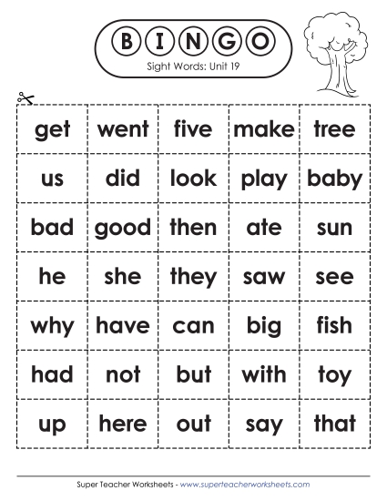 Worksheets - Sight Word Bingo (Unit 19) Worksheets - Sight Word Bingo (Unit 19)