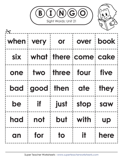 Worksheets - Sight Word Bingo (Unit 21)