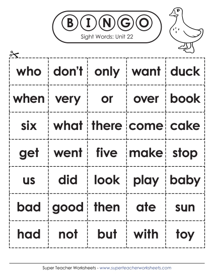 Worksheets - Sight Word Bingo (Unit 22) Worksheets - Sight Word Bingo (Unit 22)