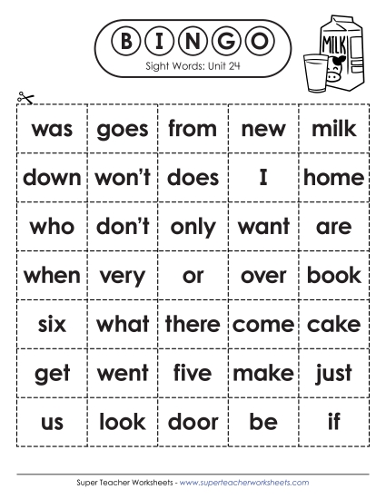 Worksheets - Sight Word Bingo (Unit 24) Worksheets - Sight Word Bingo (Unit 24)