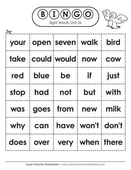 Worksheets - Sight Word Bingo (Unit 26) Worksheets - Sight Word Bingo (Unit 26)