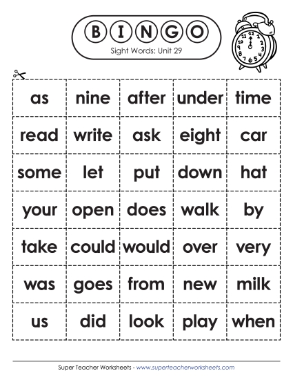 Worksheets - Sight Word Bingo (Unit 29) Worksheets - Sight Word Bingo (Unit 29)