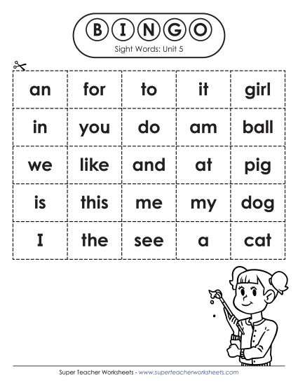 Worksheets - Sight Word Bingo (Unit 5)