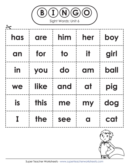 Worksheets - Sight Word Bingo (Unit 6)