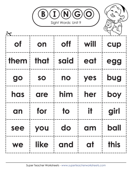 Worksheets - Sight Word Bingo (Unit 9)