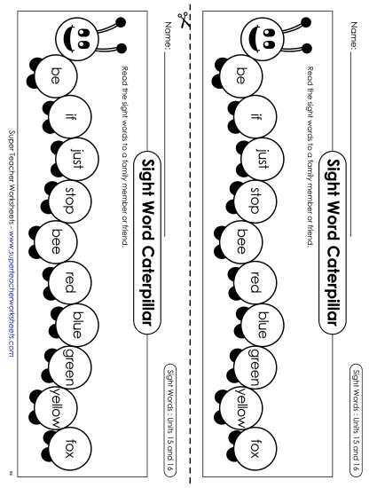 Worksheets - Sight Word Caterpillar: Units 15 and 16 Worksheets - Sight Word Caterpillar: Units 15 and 16