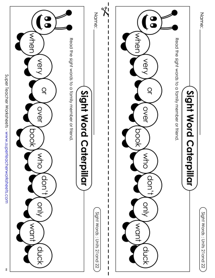 Worksheets - Sight Word Caterpillar: Units 21 and 22 Worksheets - Sight Word Caterpillar: Units 21 and 22