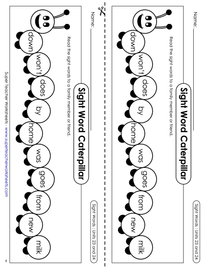 Worksheets - Sight Word Caterpillar: Units 23 and 24 Worksheets - Sight Word Caterpillar: Units 23 and 24