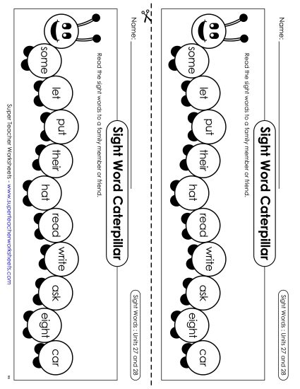 Worksheets - Sight Word Caterpillar: Units 27 and 28 Worksheets - Sight Word Caterpillar: Units 27 and 28