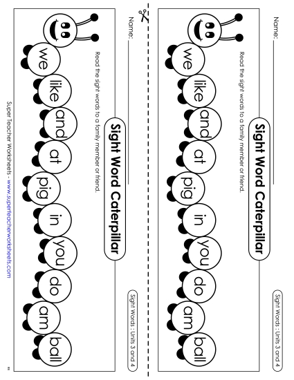 Worksheets - Sight Word Caterpillar: Units 3 and 4