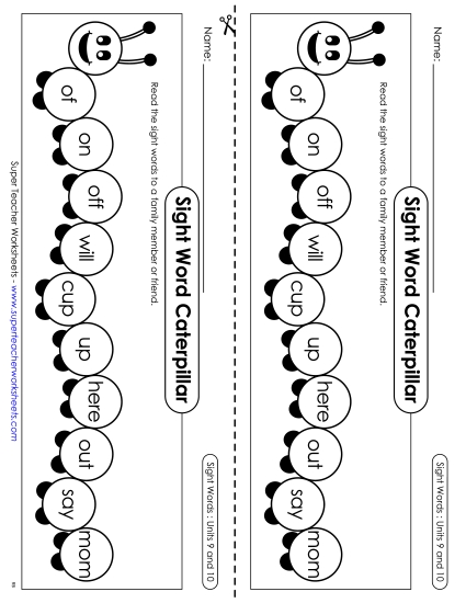 Worksheets - Sight Word Caterpillar: Units 9 and 10
