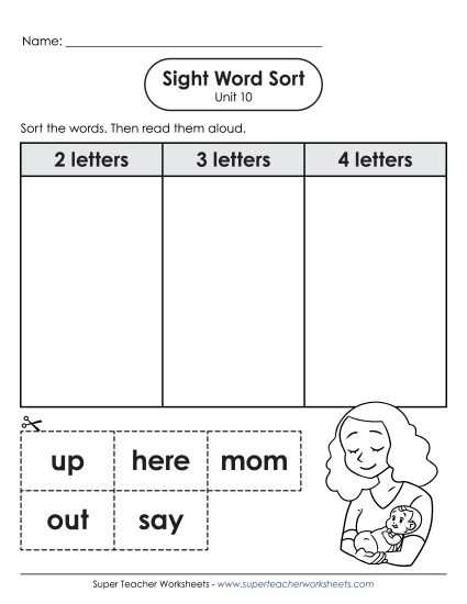 Worksheets - Sight Word Sort (Unit 10)