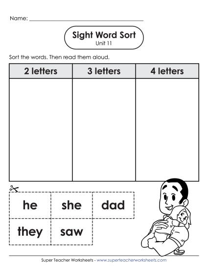 Worksheets - Sight Word Sort (Unit 11)