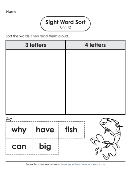 Worksheets - Sight Word Sort (Unit 12) Worksheets - Sight Word Sort (Unit 12)