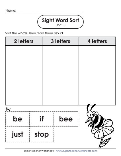 Worksheets - Sight Word Sort (Unit 15) Worksheets - Sight Word Sort (Unit 15)