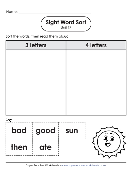 Worksheets - Sight Word Sort (Unit 17) Worksheets - Sight Word Sort (Unit 17)