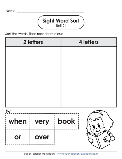 Worksheets - Sight Word Sort (Unit 21)