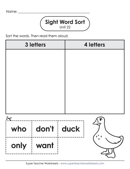 Worksheets - Sight Word Sort (Unit 22) Worksheets - Sight Word Sort (Unit 22)