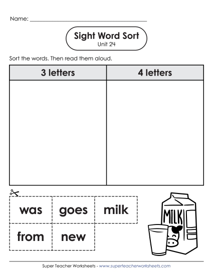 Worksheets - Sight Word Sort (Unit 24) Worksheets - Sight Word Sort (Unit 24)