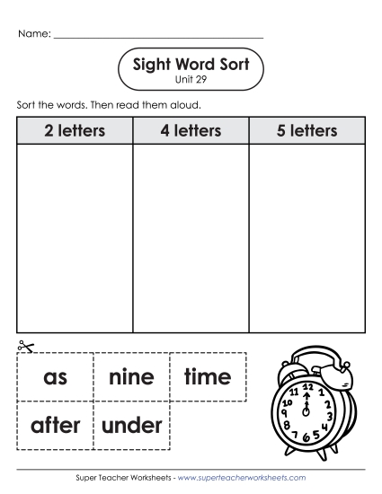 Worksheets - Sight Word Sort (Unit 29) Worksheets - Sight Word Sort (Unit 29)
