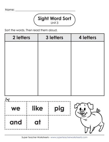 Worksheets - Sight Word Sort (Unit 3)