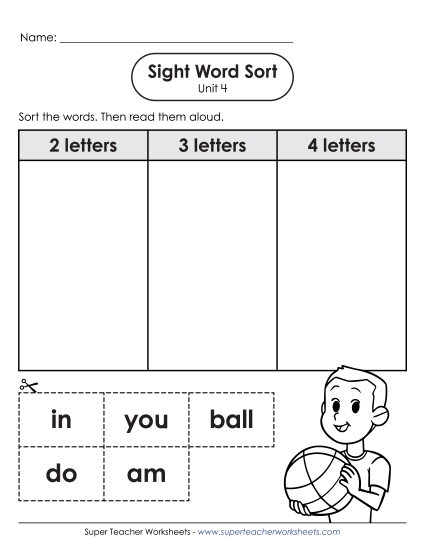 Worksheets - Sight Word Sort (Unit 4)