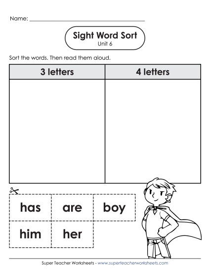 Worksheets - Sight Word Sort (Unit 6)