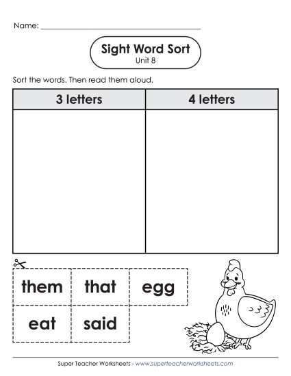 Worksheets - Sight Word Sort (Unit 8)