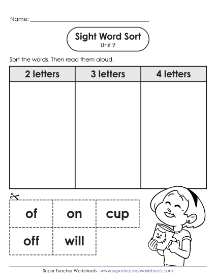 Worksheets - Sight Word Sort (Unit 9)