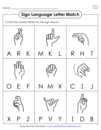 Letter Matching Worksheets - Sign-Letter Match Worksheet 1 (Printable PDF Worksheet)