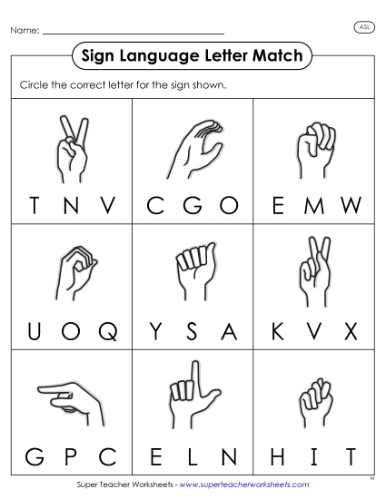 Letter Matching Worksheets - Sign-Letter Match Worksheet 3 (Printable PDF Worksheet)