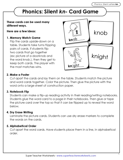 Classroom Games & Activities - Silent Kn- Card Game (Printable PDF Worksheet)