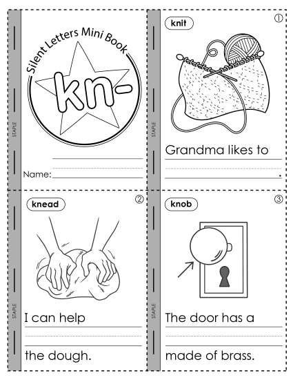Cut & Paste Activities - Silent Letters Mini Book: kn- (Printable PDF Worksheet)