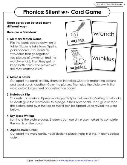 Classroom Games & Activities - Silent Wr- Card Game (Printable PDF Worksheet)