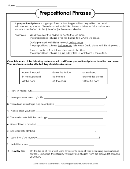 Level: Intermediate - Silly Prepositional Phrases Level: Intermediate - Silly Prepositional Phrases