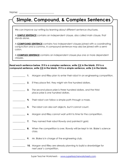 Simple, Compound, and Complex Sentences - Simple, Compound, Complex